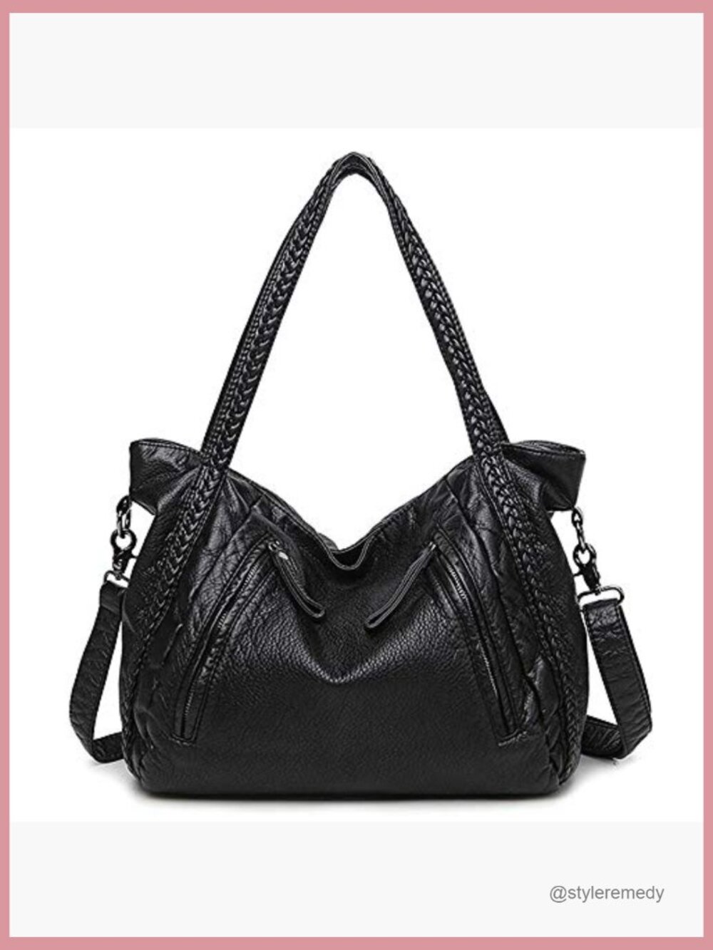 Slouchy Vegan Leather Hobo Bag - Oversized Shoulder Purse with Braided Handle - Picture 4 of 6